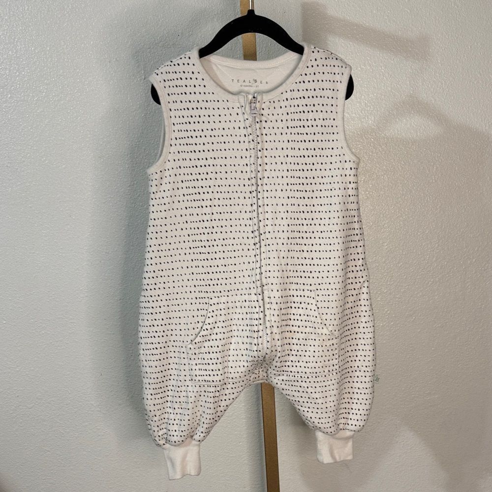 Tealbee Baby Bamboo Sleeveless Zip Romper Cream Dot 12M–2T
